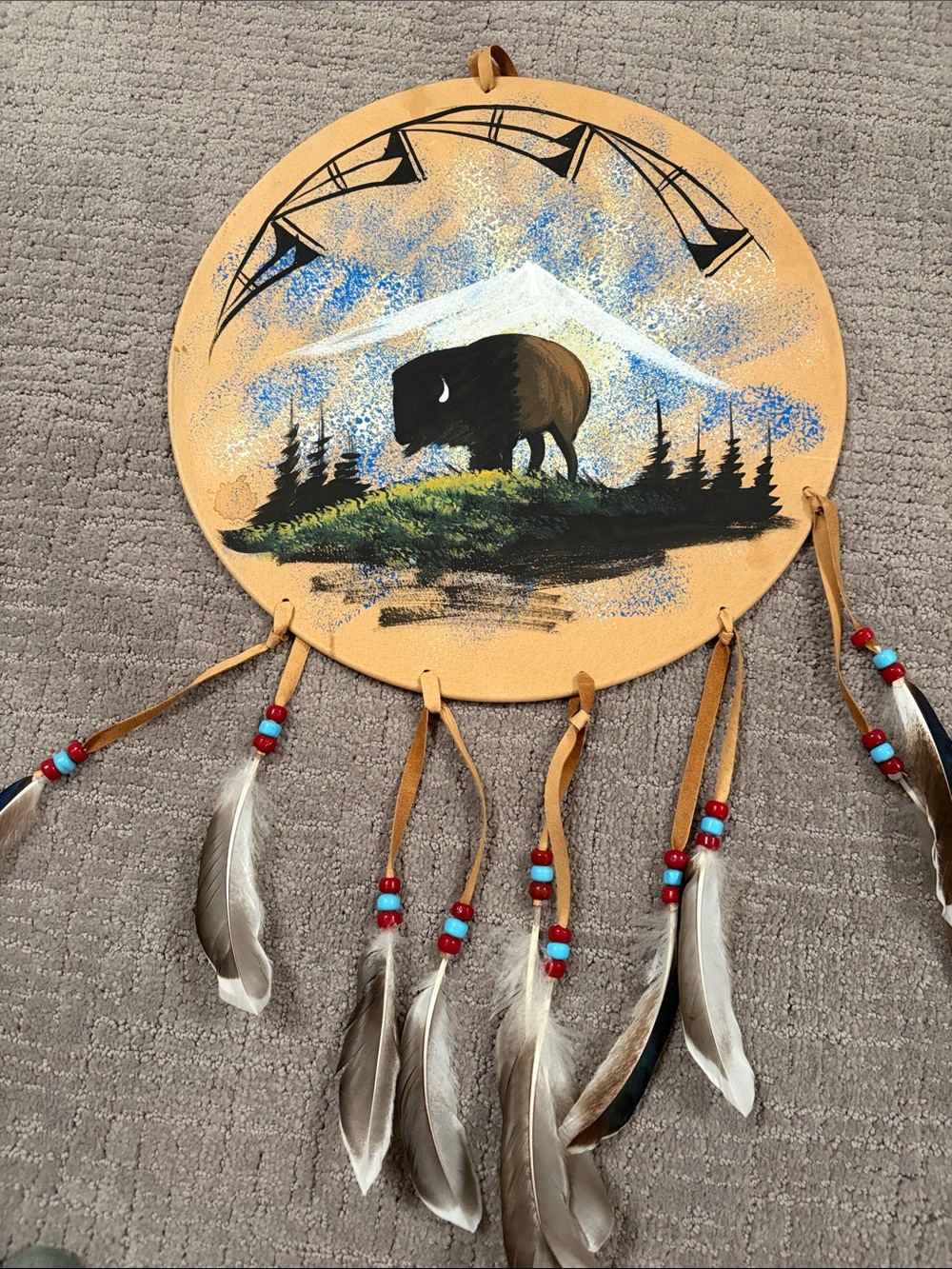 Hand-Painted Buffalo Dreamcatcher Wallhanging